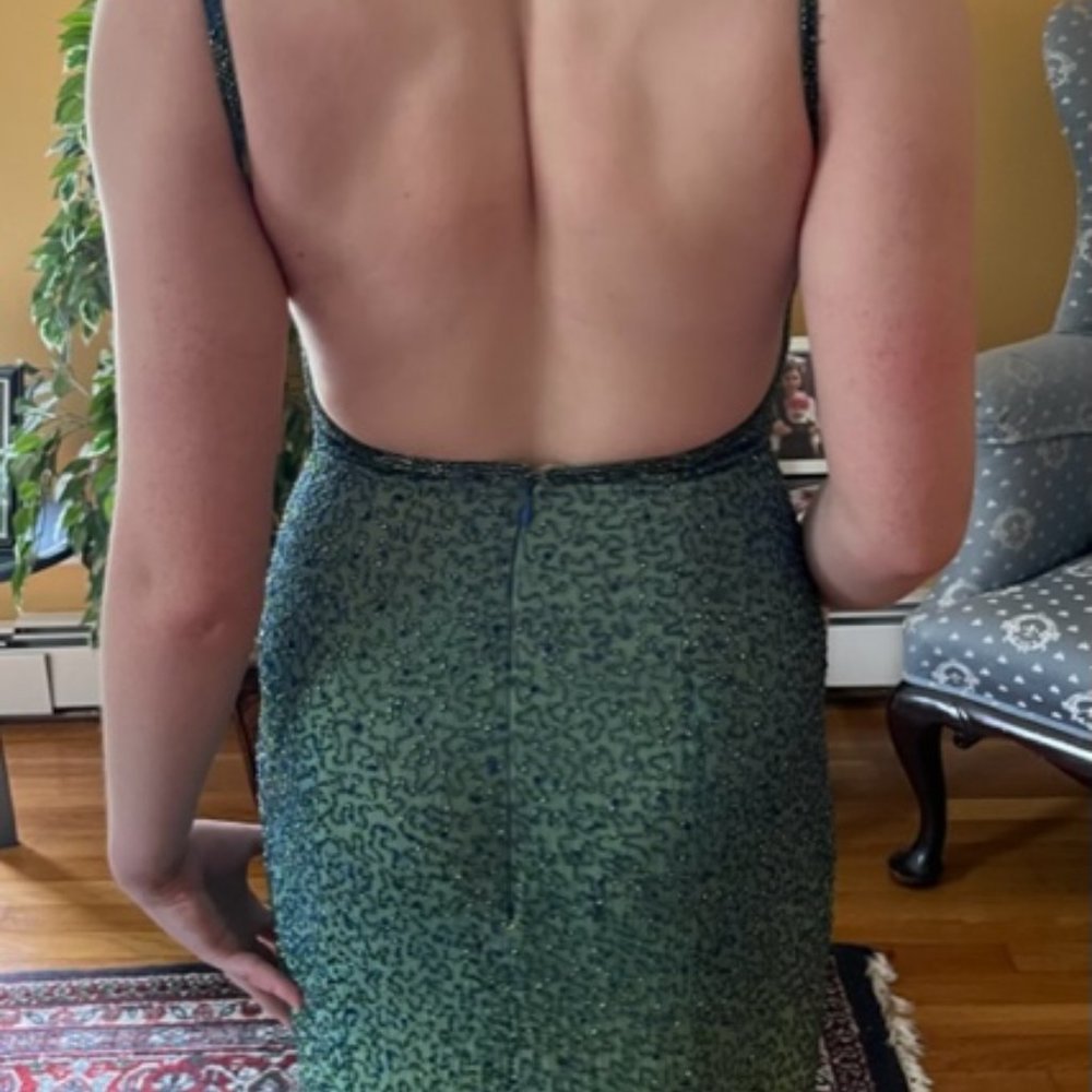 Full-Length 100% Pure Silk Beaded Evening Gown/Formal Dress - Size Small